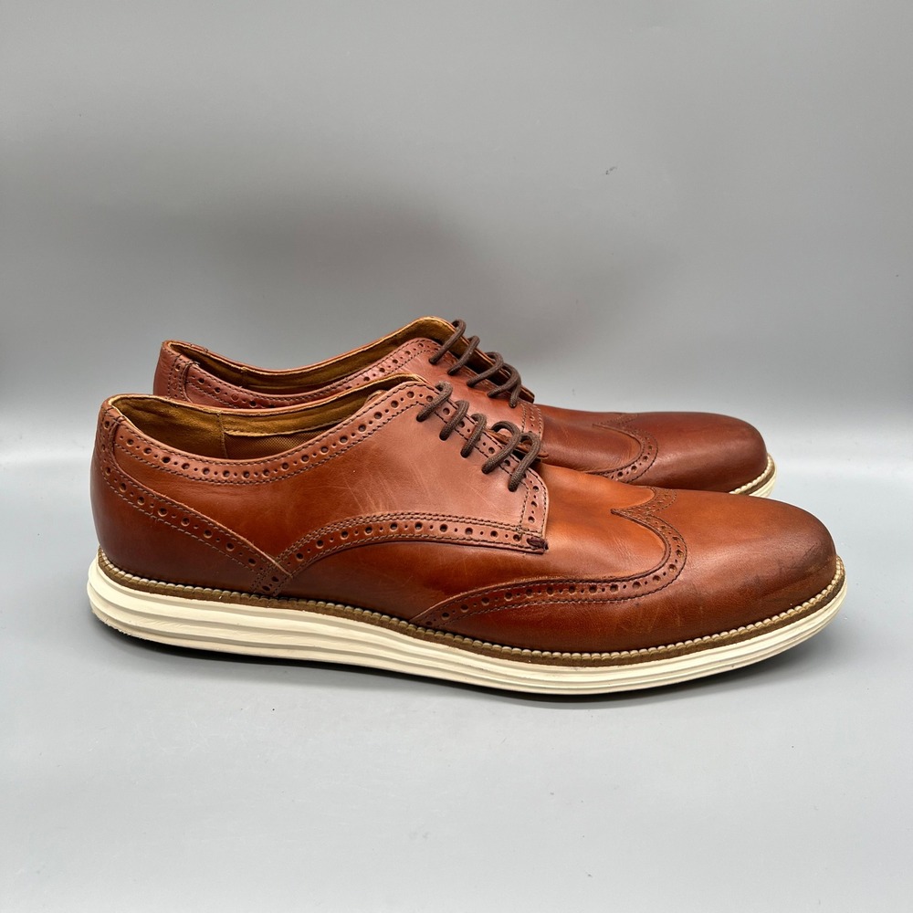 Cole Haan Wingtip Oxford Mens 13 Brown Leather Brogue Grand OS Dress Shoes